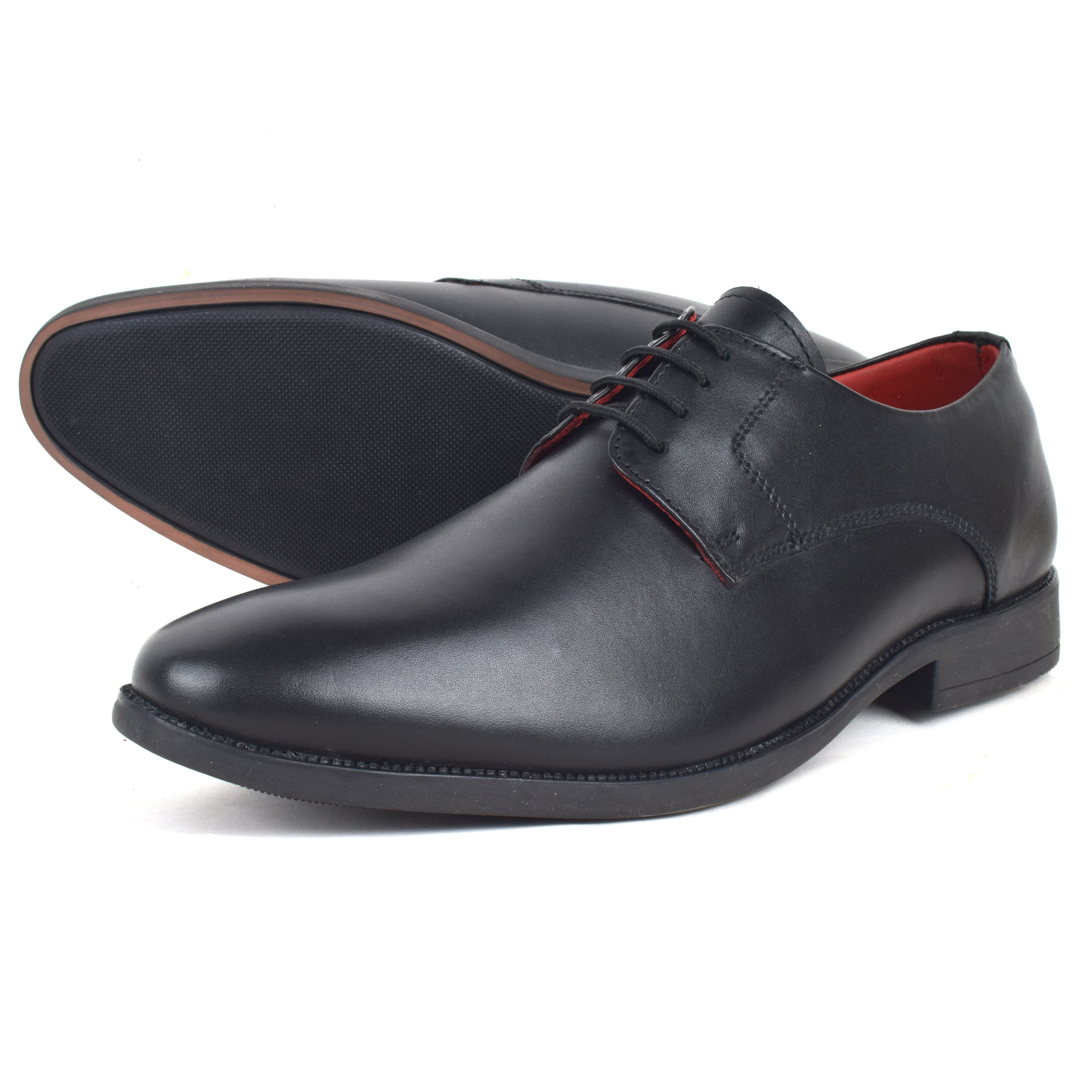 Formal Black Shoes for Men- Round Toe Leather Formal Plain DERBY