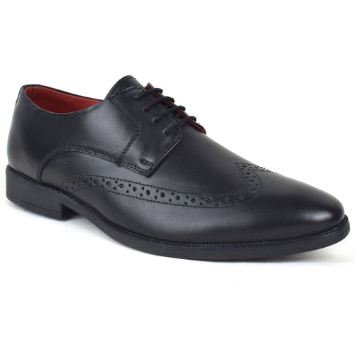 Formal Black Brogue wingtip Shoes for Men- Round Toe Leather Formal DERBY