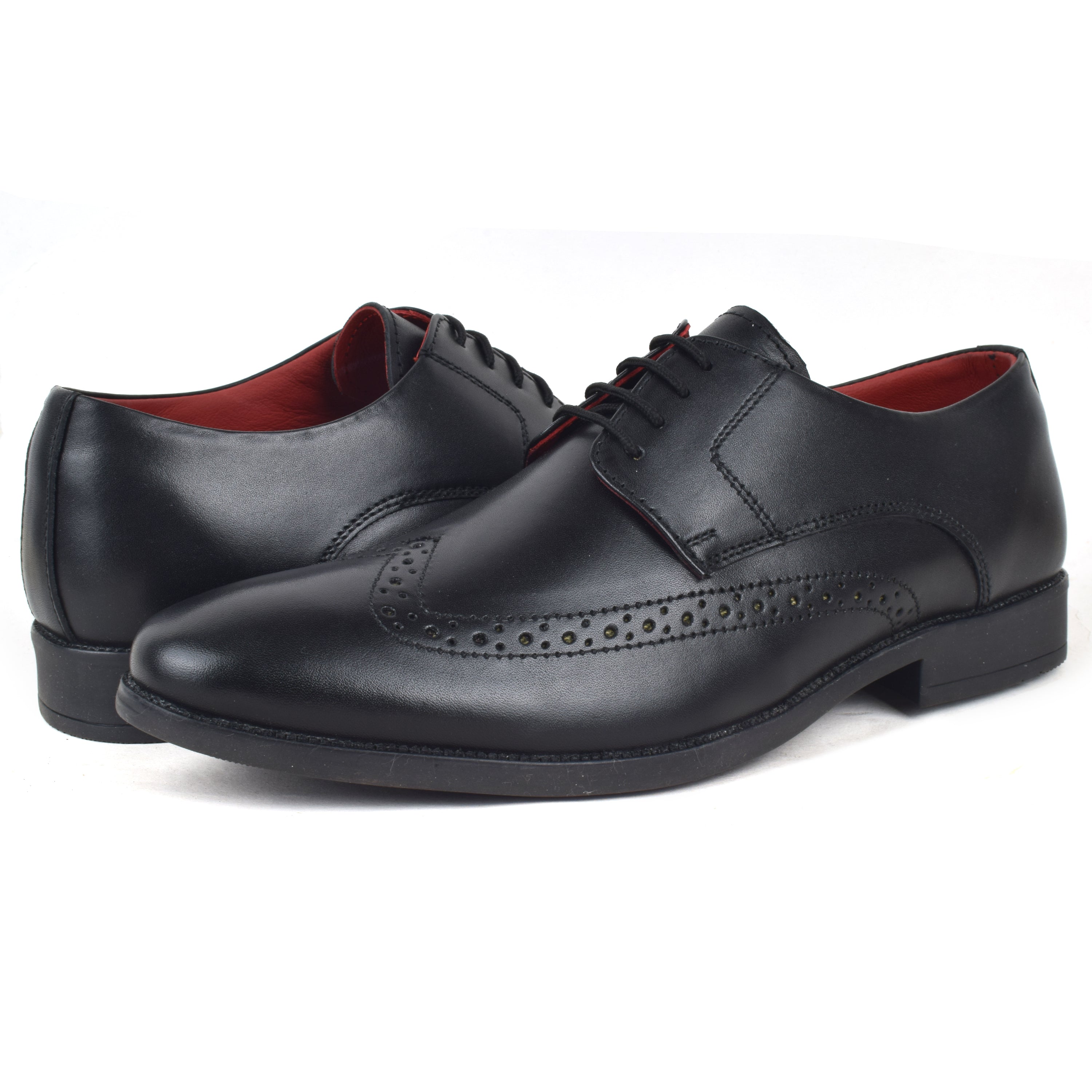 Formal Black Brogue wingtip Shoes for Men- Round Toe Leather Formal DERBY