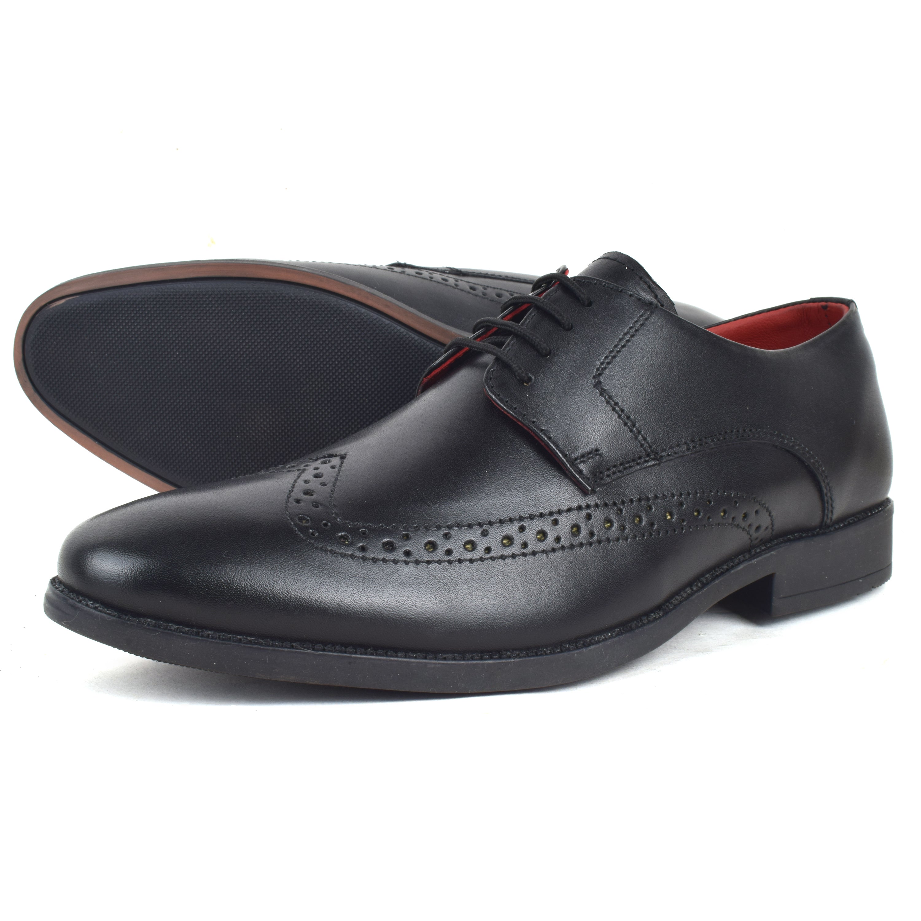 Formal Black Brogue wingtip Shoes for Men- Round Toe Leather Formal DERBY