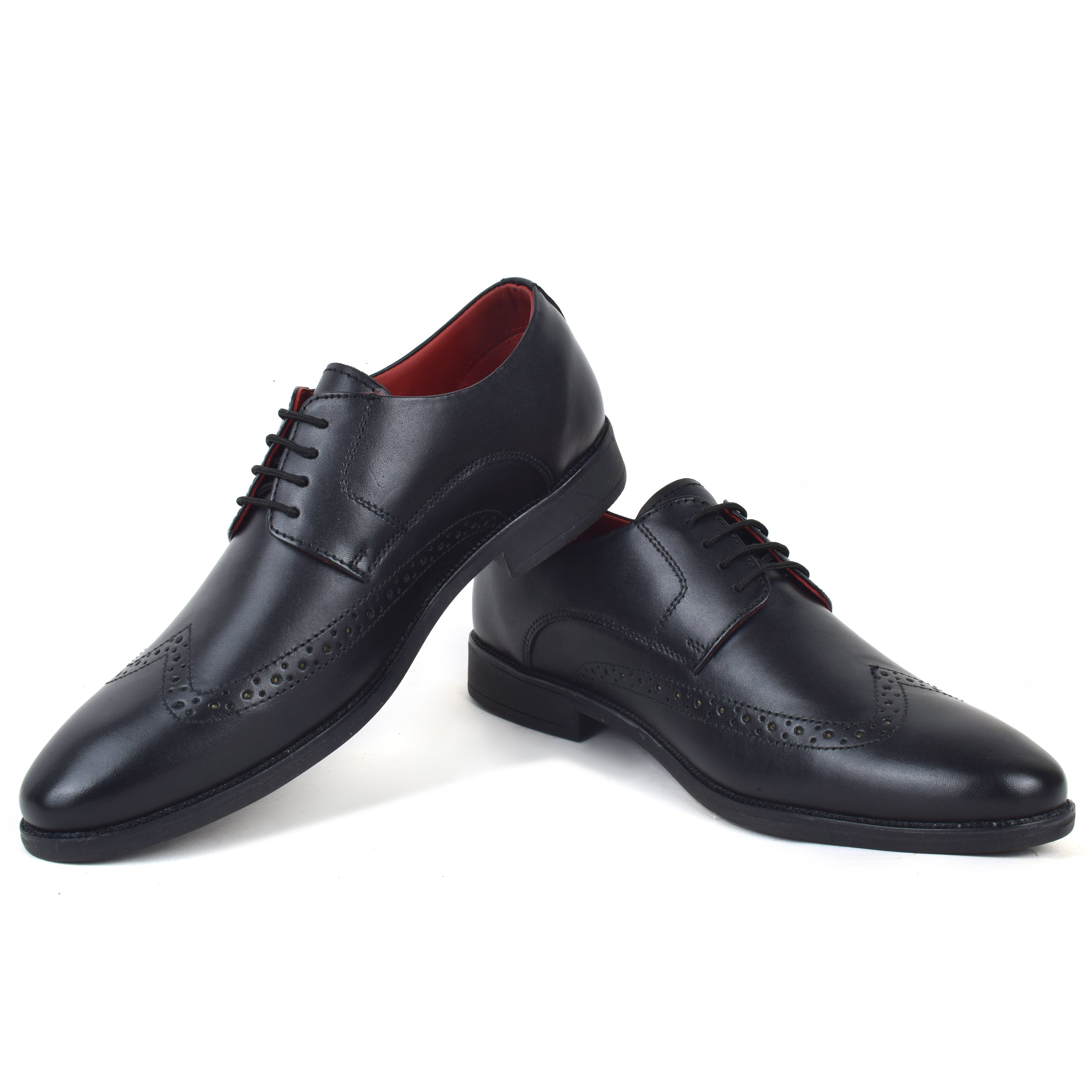 Formal Black Brogue wingtip Shoes for Men- Round Toe Leather Formal DERBY