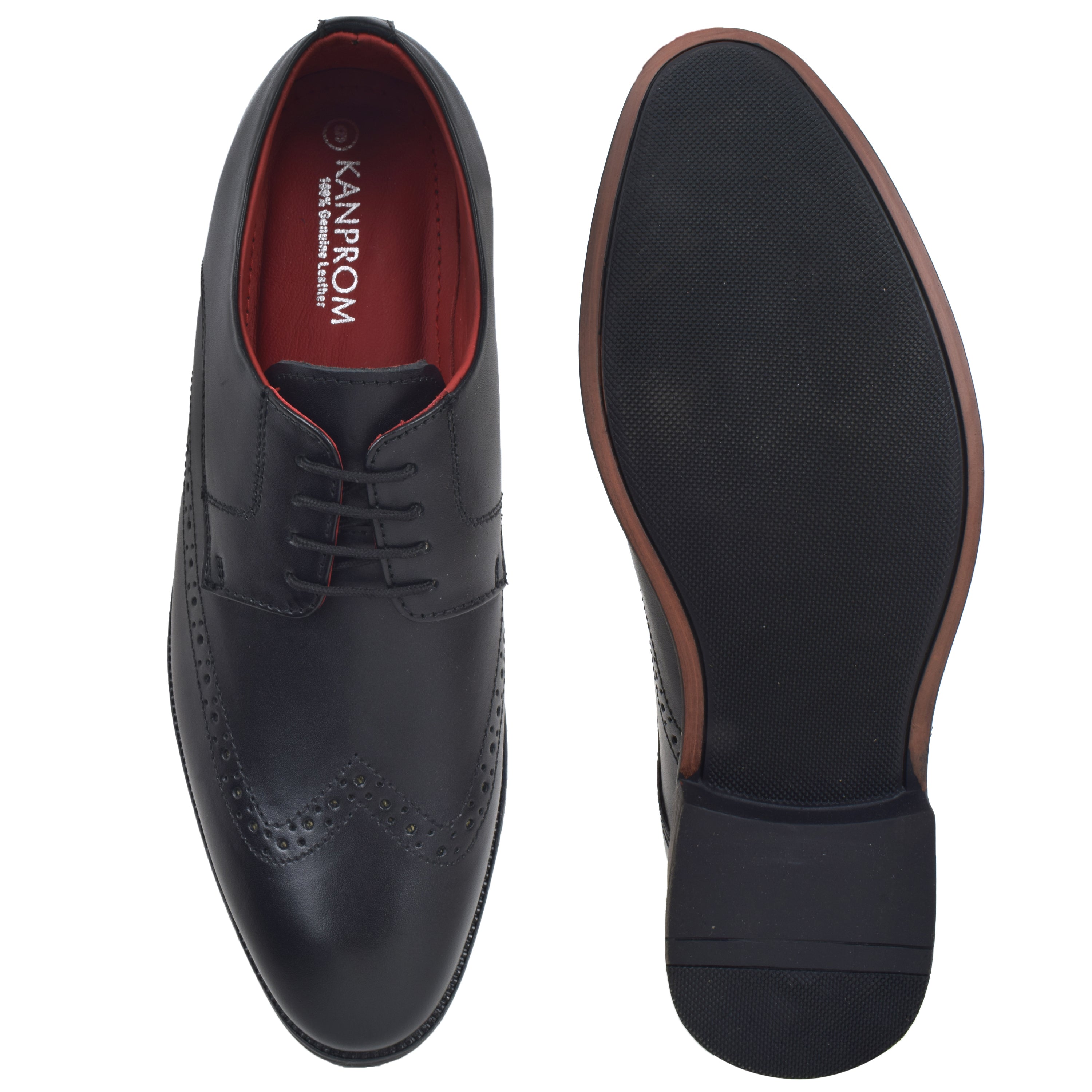 Formal Black Brogue wingtip Shoes for Men- Round Toe Leather Formal DERBY