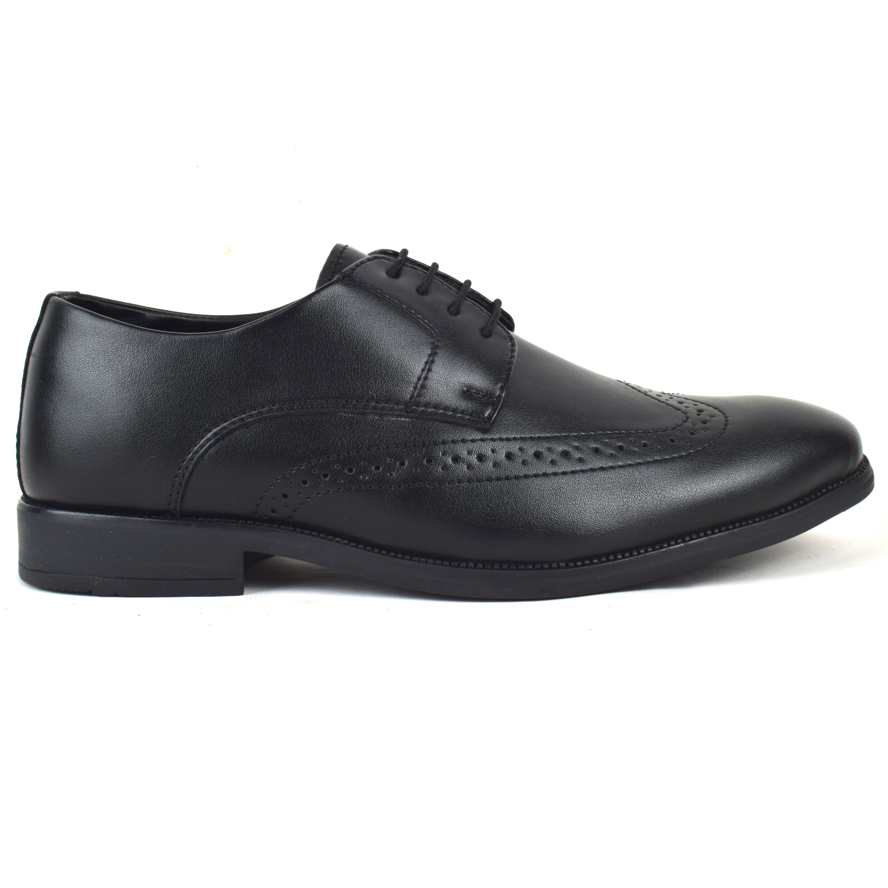 Formal Black Brogue wingtip Shoes for Men- Round Toe Leather Formal DERBY