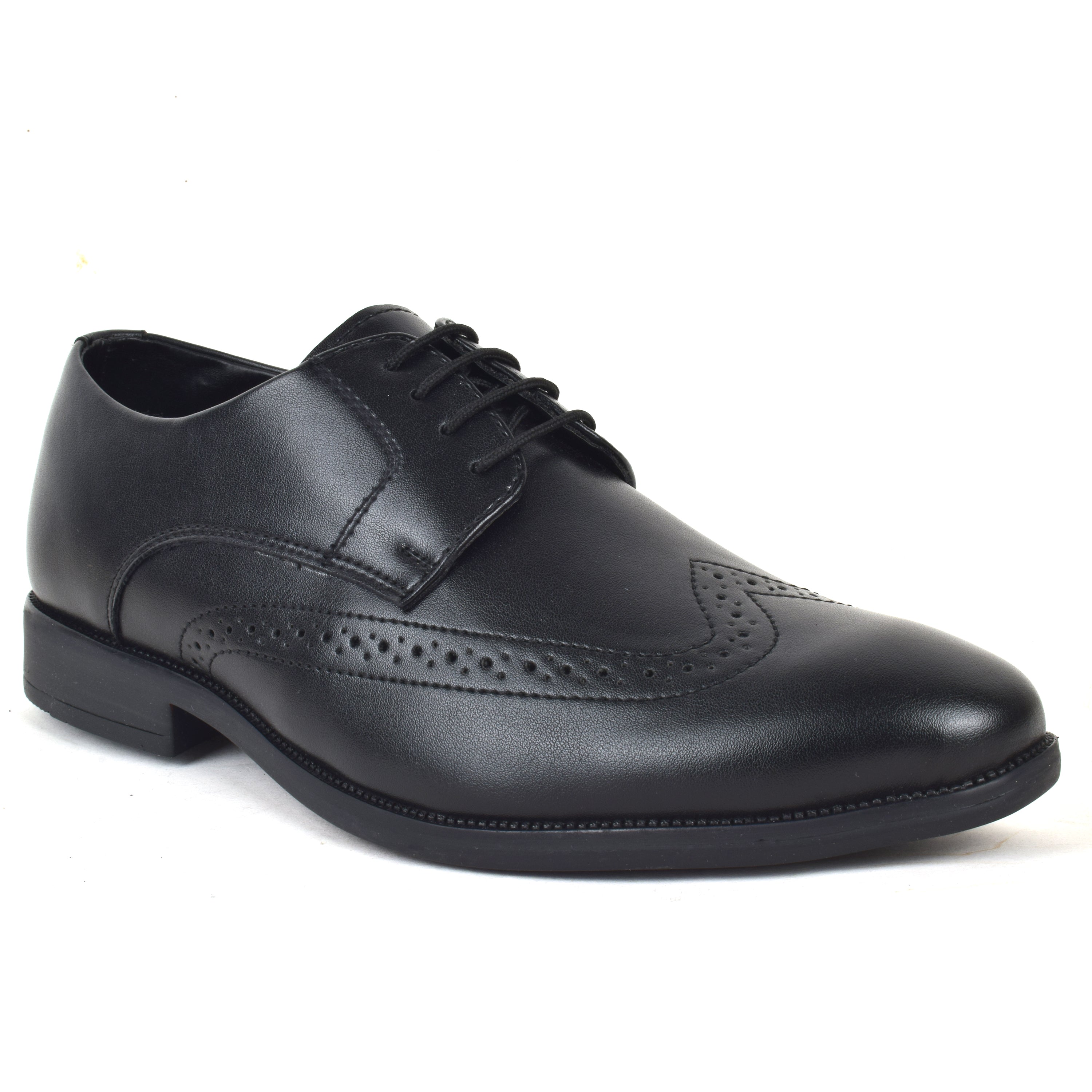 Formal Black Brogue wingtip Shoes for Men- Round Toe Leather Formal DERBY