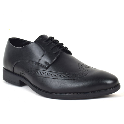 Formal Black Brogue wingtip Shoes for Men- Round Toe Leather Formal DERBY