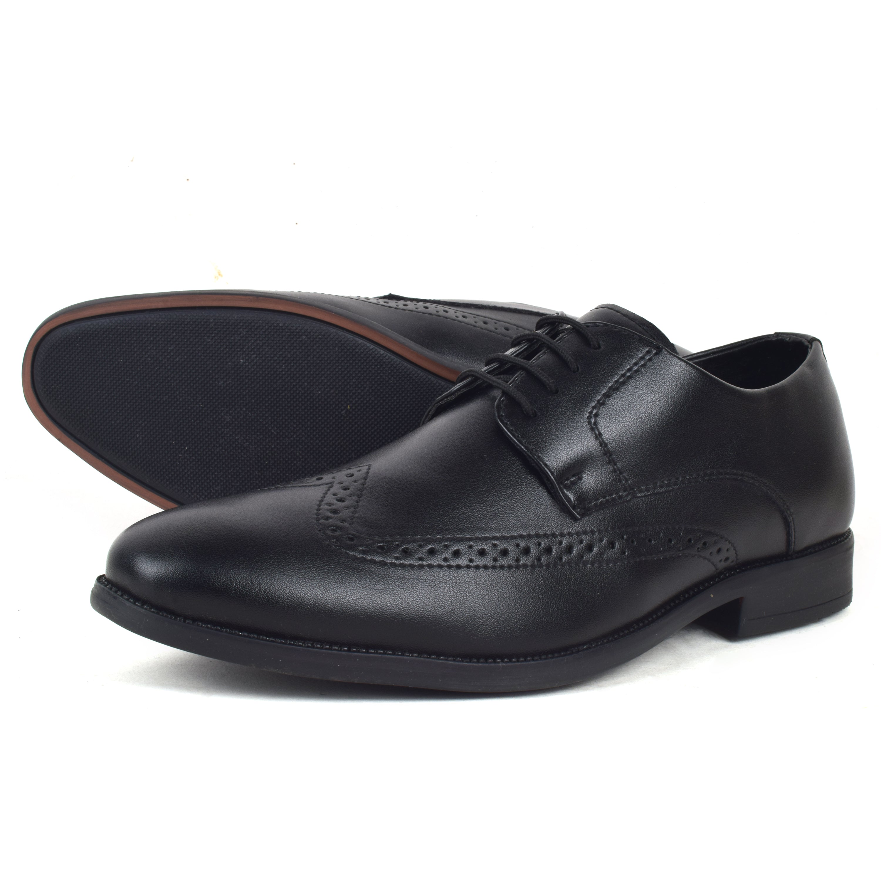 Formal Black Brogue wingtip Shoes for Men- Round Toe Leather Formal DERBY