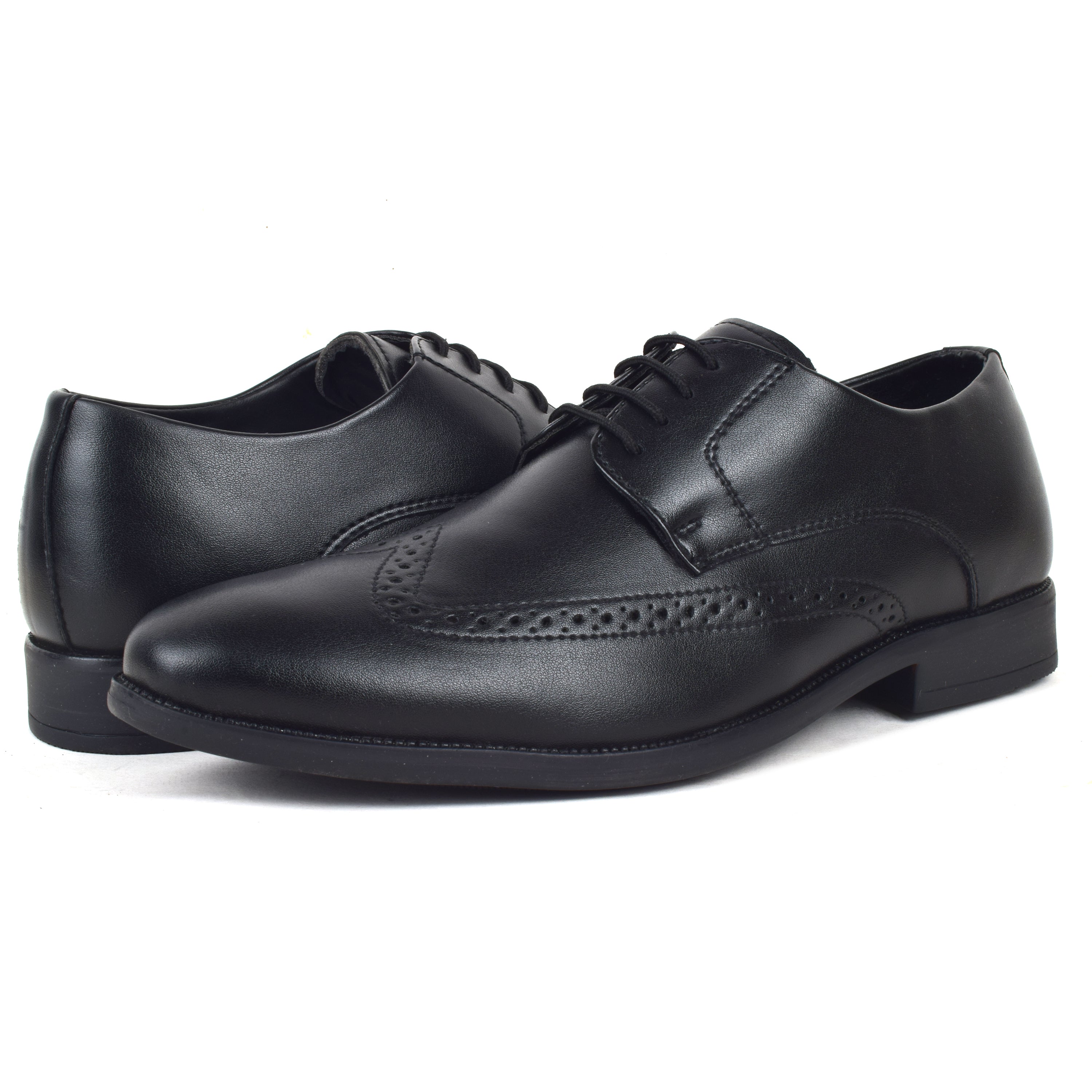 Formal Black Brogue wingtip Shoes for Men- Round Toe Leather Formal DERBY