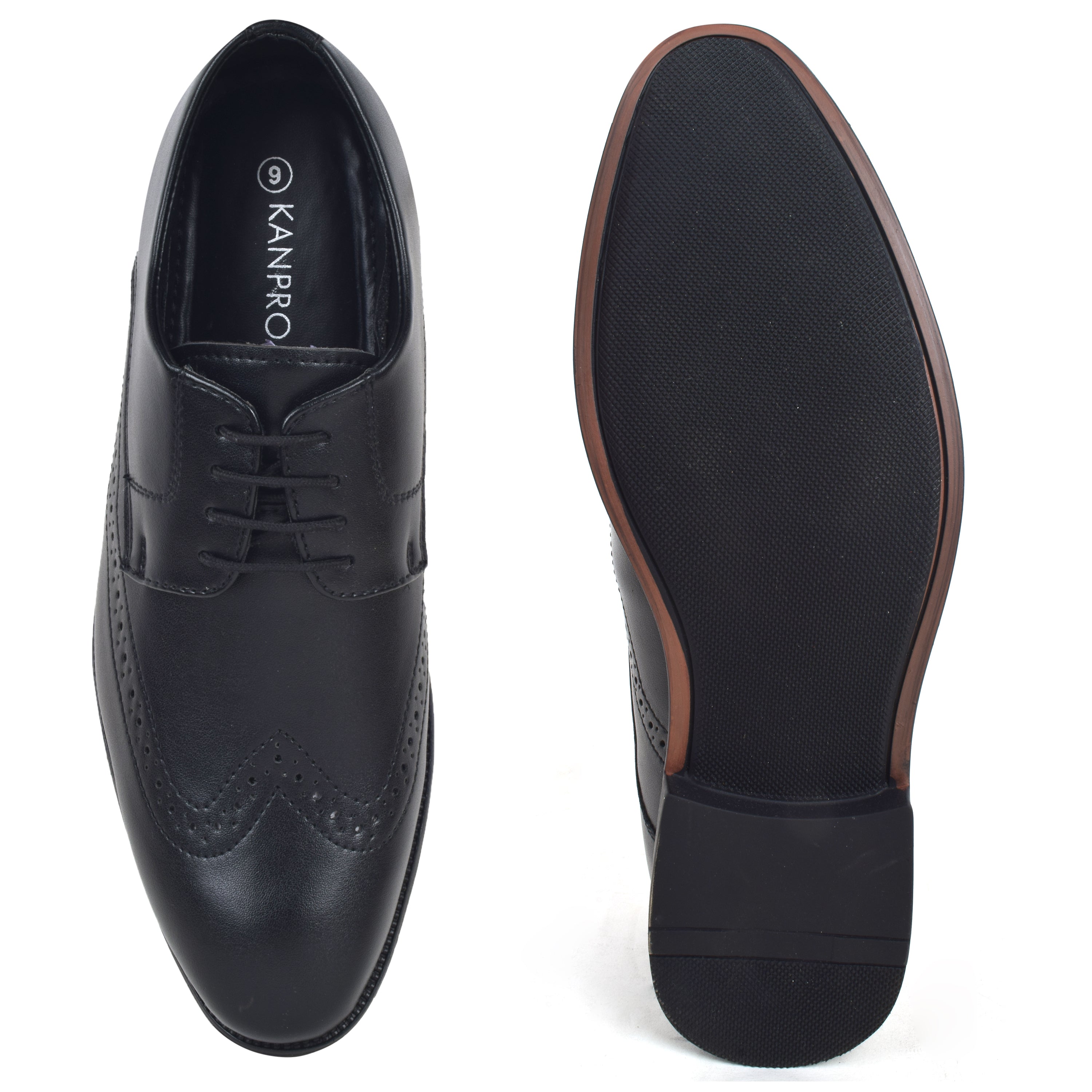 Formal Black Brogue wingtip Shoes for Men- Round Toe Leather Formal DERBY