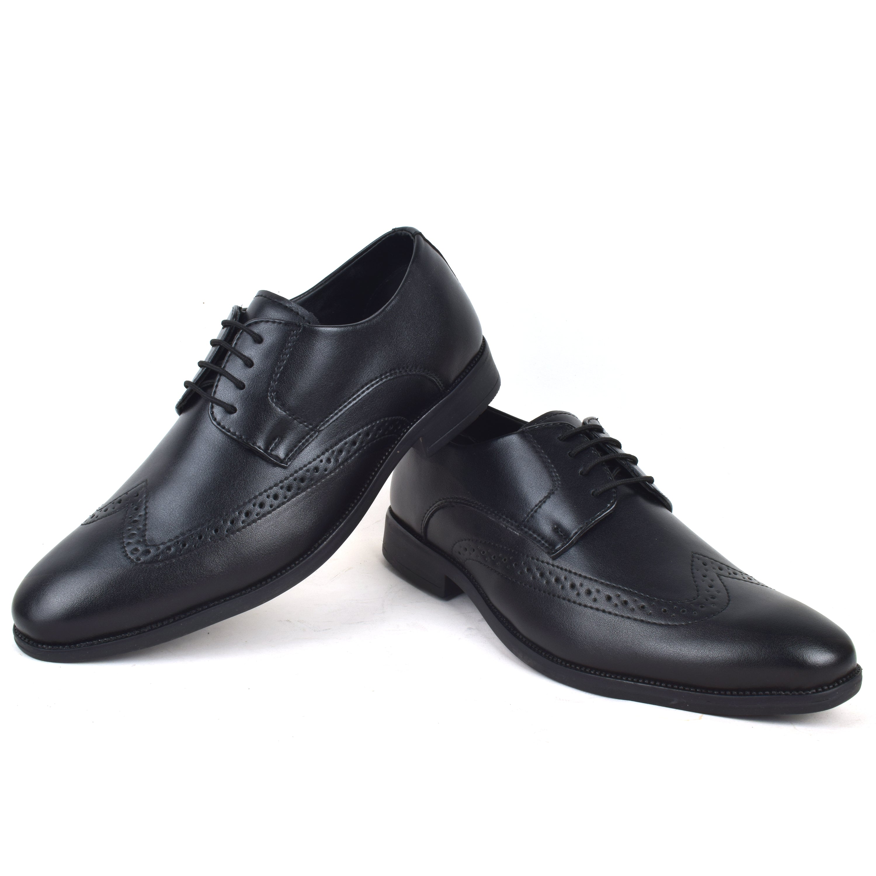 Formal Black Brogue wingtip Shoes for Men- Round Toe Leather Formal DERBY