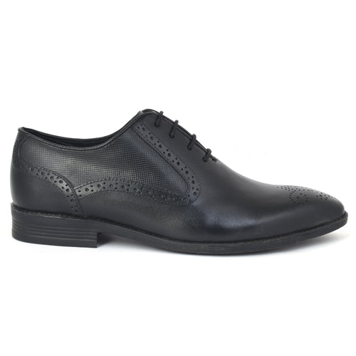 Black leather dress shoe brogue design 