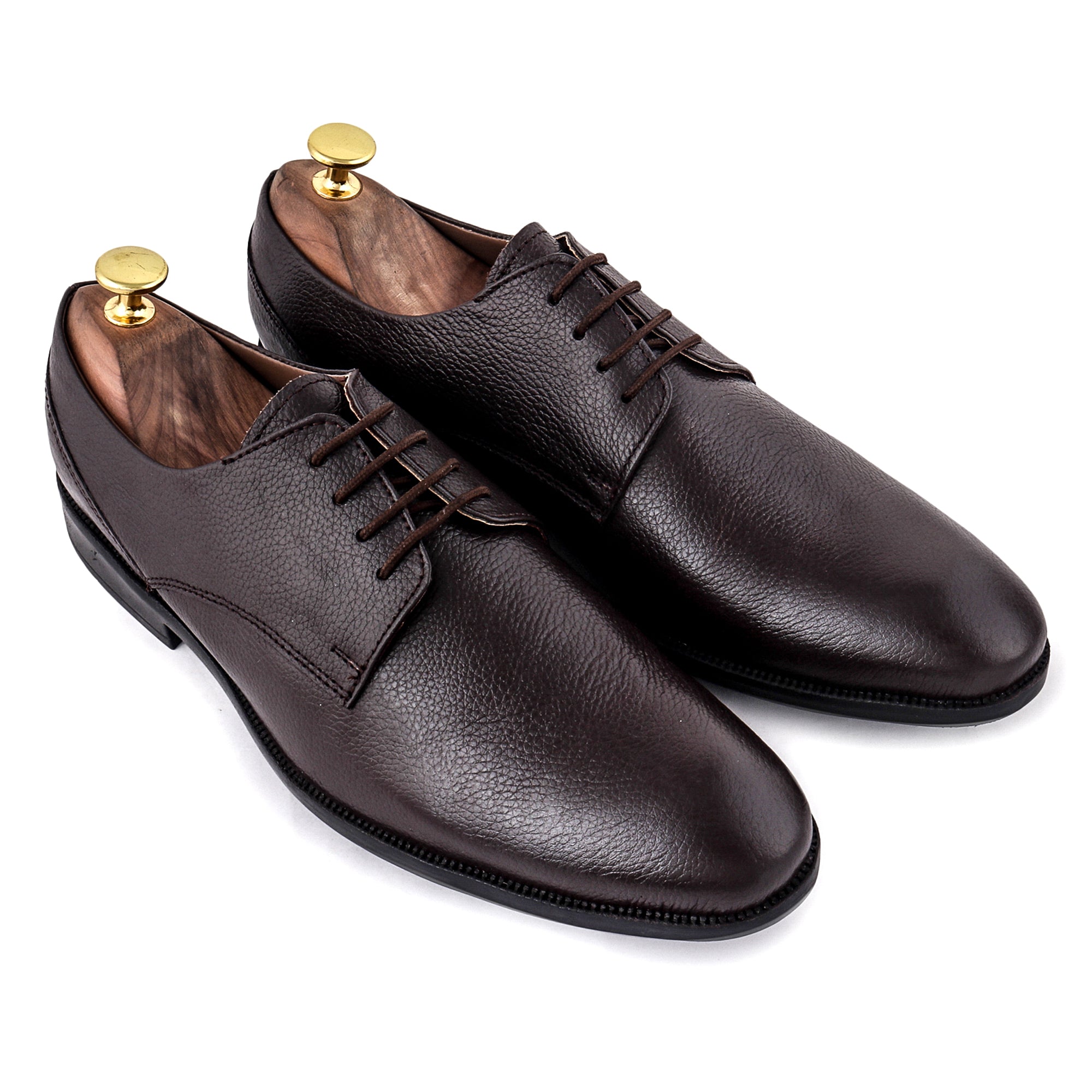Formal Brown Leather Shoes for Men- Round Toe AARON DERBY