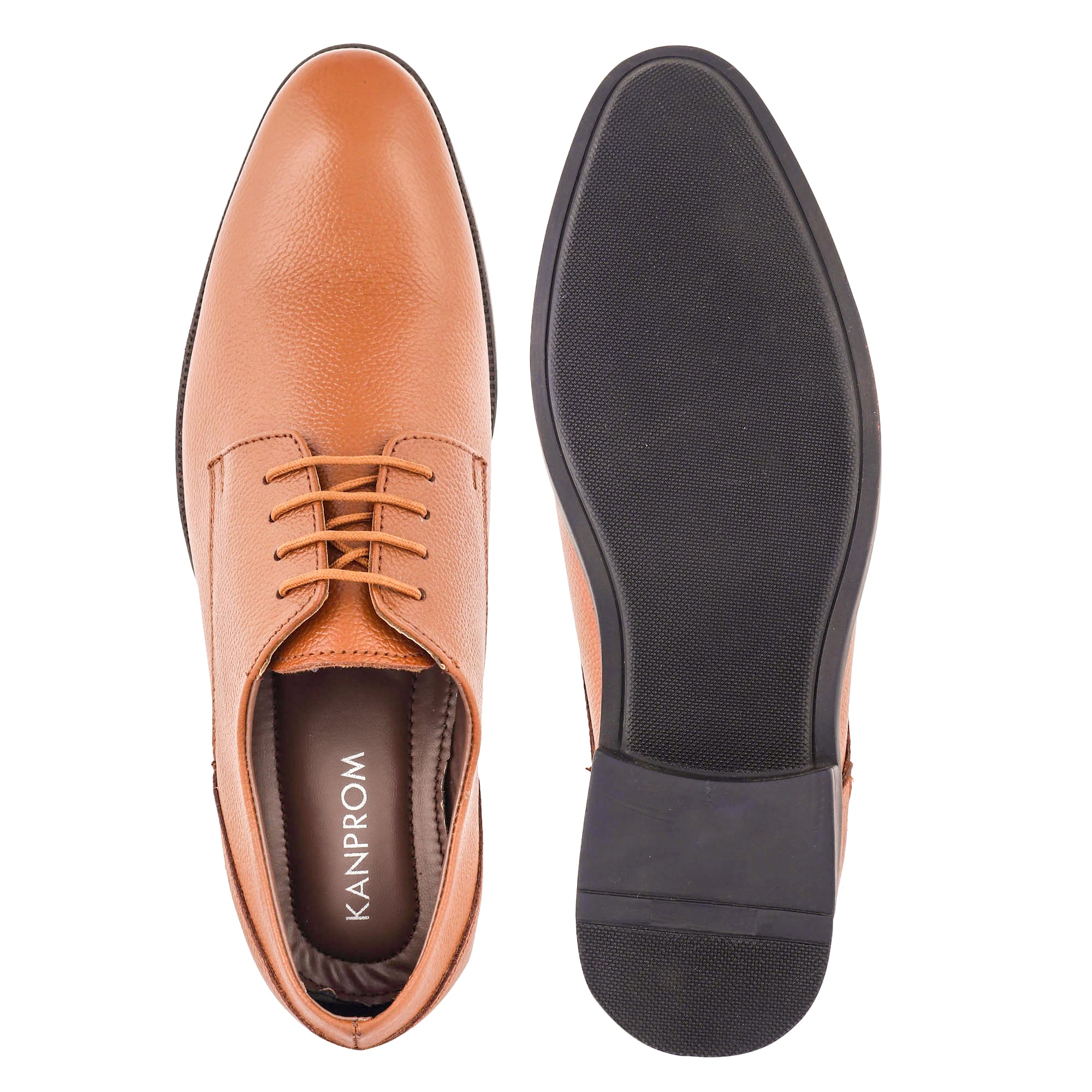 Formal Leather Shoes for Men- Round Toe TAN AARON DERBY